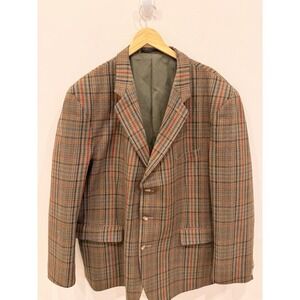 Vintage Harris Tweed Blazer P.B. Strachan Scotland Wool Plaid Jacket Mens 50